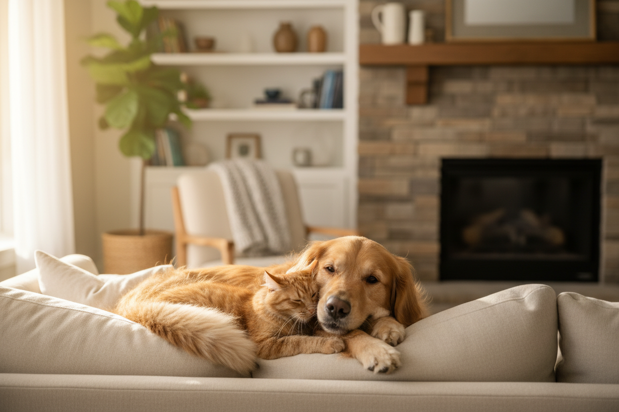 Hero banner Mavro – chien et chat heureux